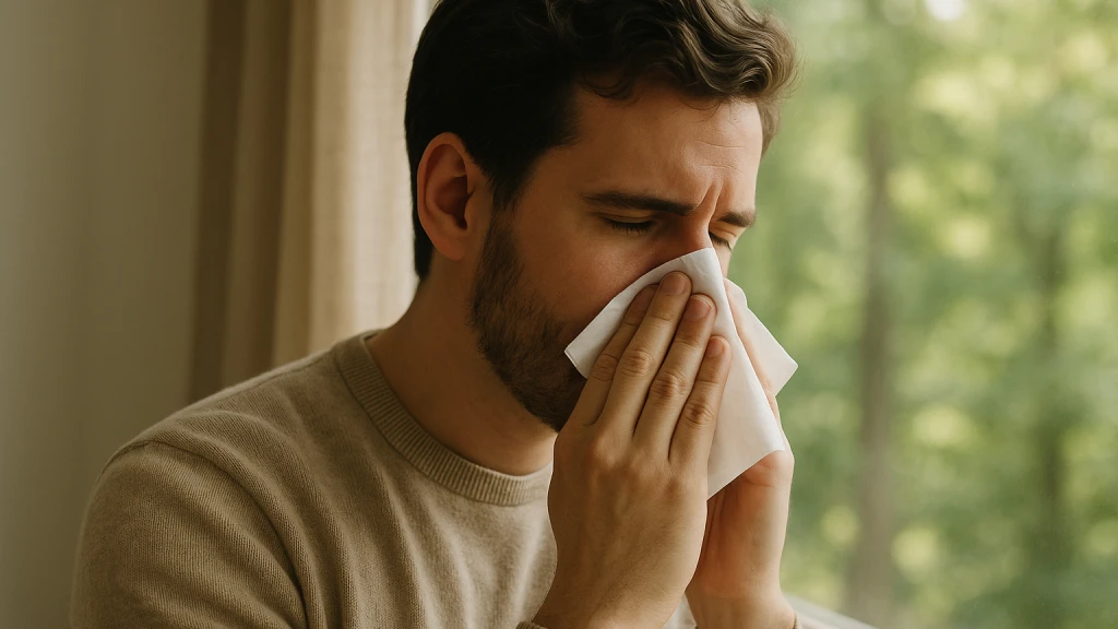 A family at home in Central Florida, with a parent comforting a child who has allergy symptoms