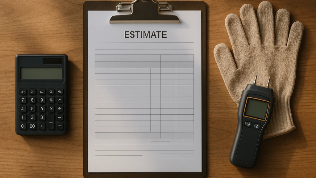 A homeowner reviewing a written mold remediation estimate at a kitchen table in a Kissimmee home